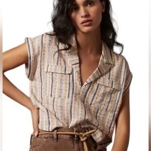 Anthropologie Cropped Utility Pullover Blouse Small